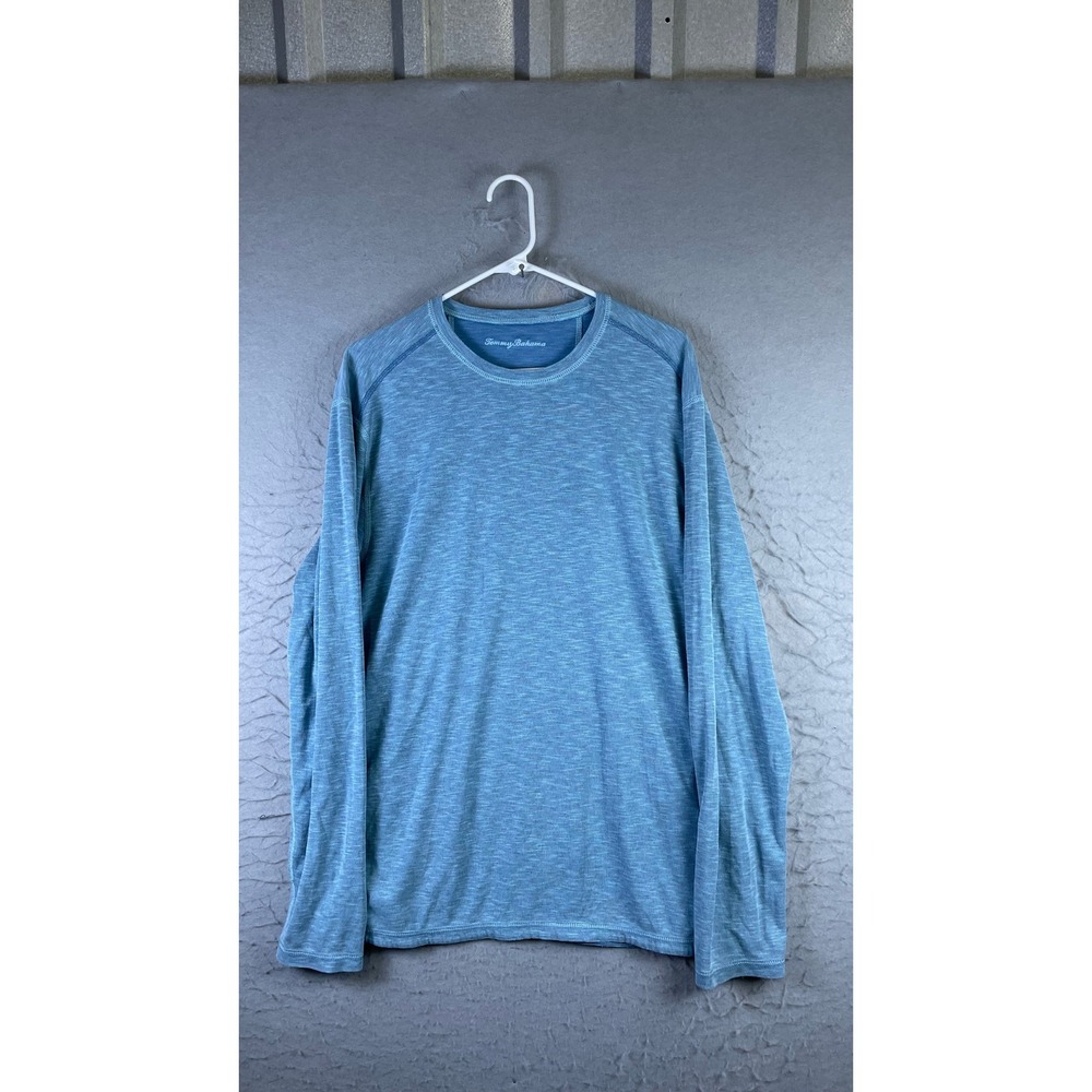 Tommy Bahama T-Shirt Mens Medium Blue Excellent Long Sleeve Slub Knit Marl Logo